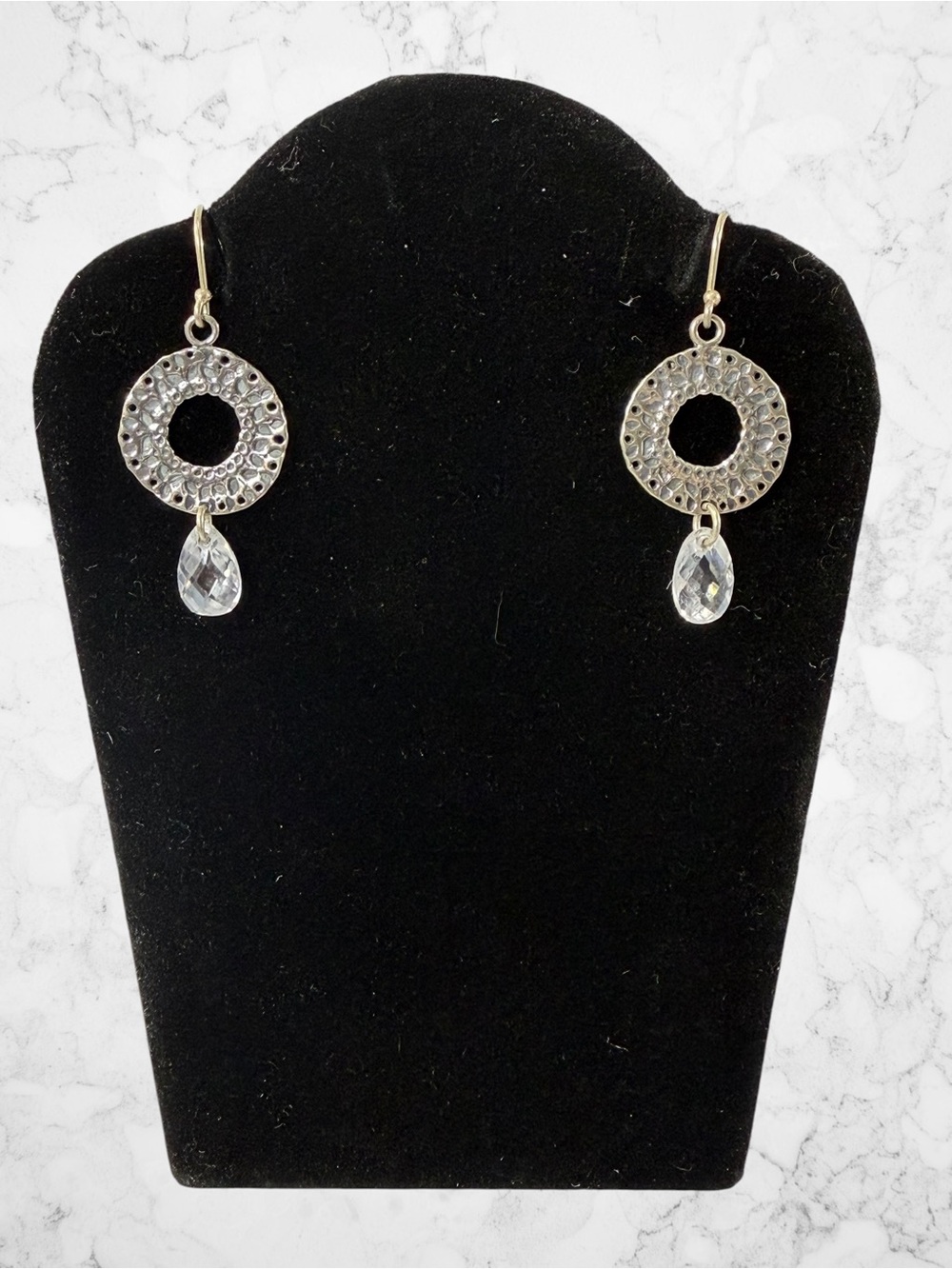 Silpada Sterling Silver 925 Hammered Circle Crystal Dangle Drop Earrings Retired